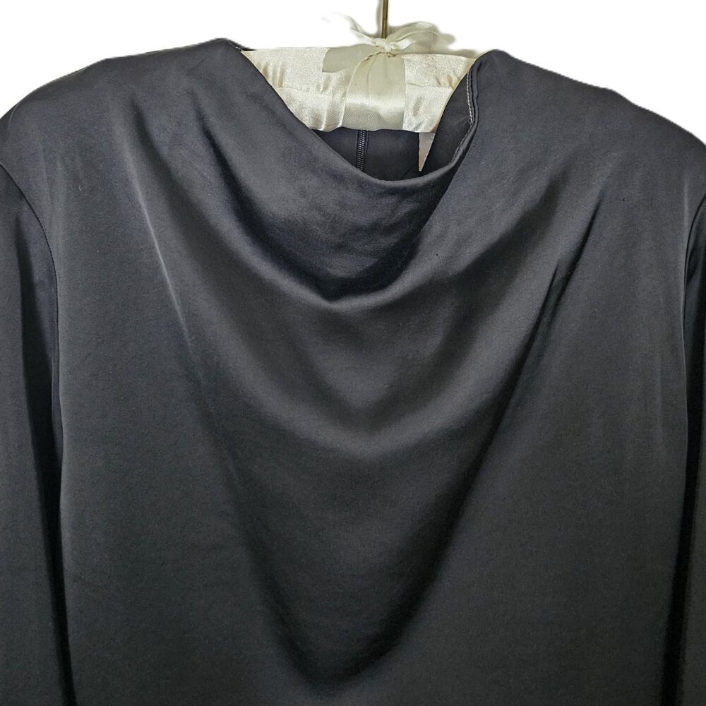 NWT H&M BLACK LONG SLEEVED BLOUSE w/ WHITE STITCHING CONTRAST and COWL NECK SZ S